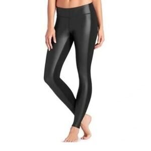 Athleta Faux Leather Front Leggings Black Womens Large Workout Yoga